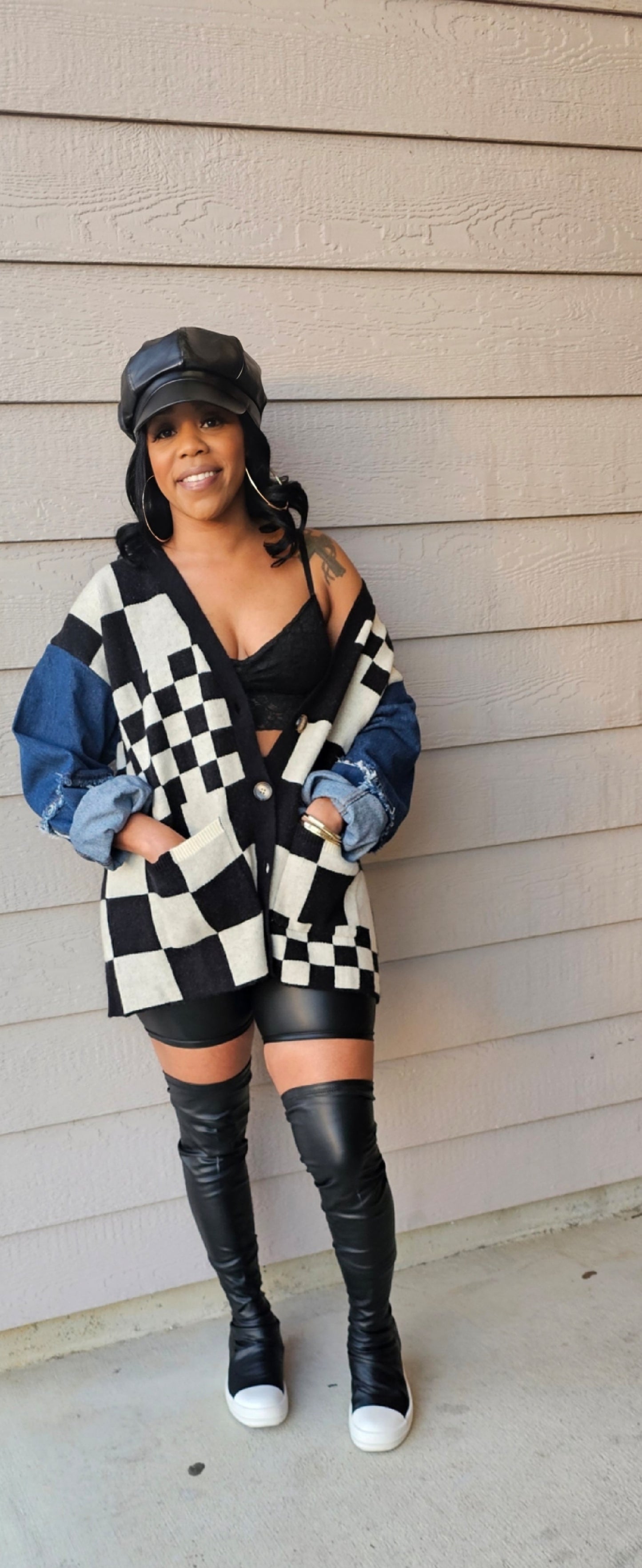 Denim and Checks Sweater