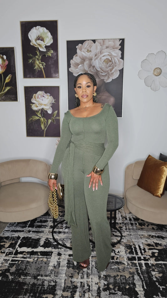Samantha Ribbed Jumpsuit Olive