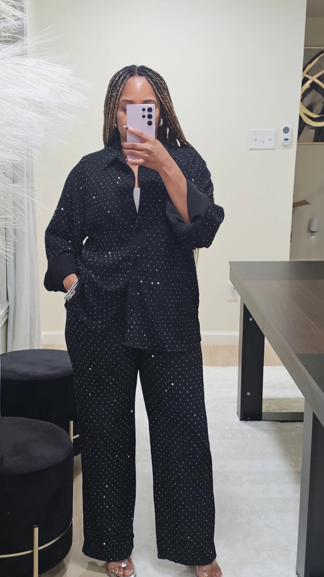 Prance and Shimmer Crystal Longsleeve Set Black (Tall Girl Friendly, Can Size Down)