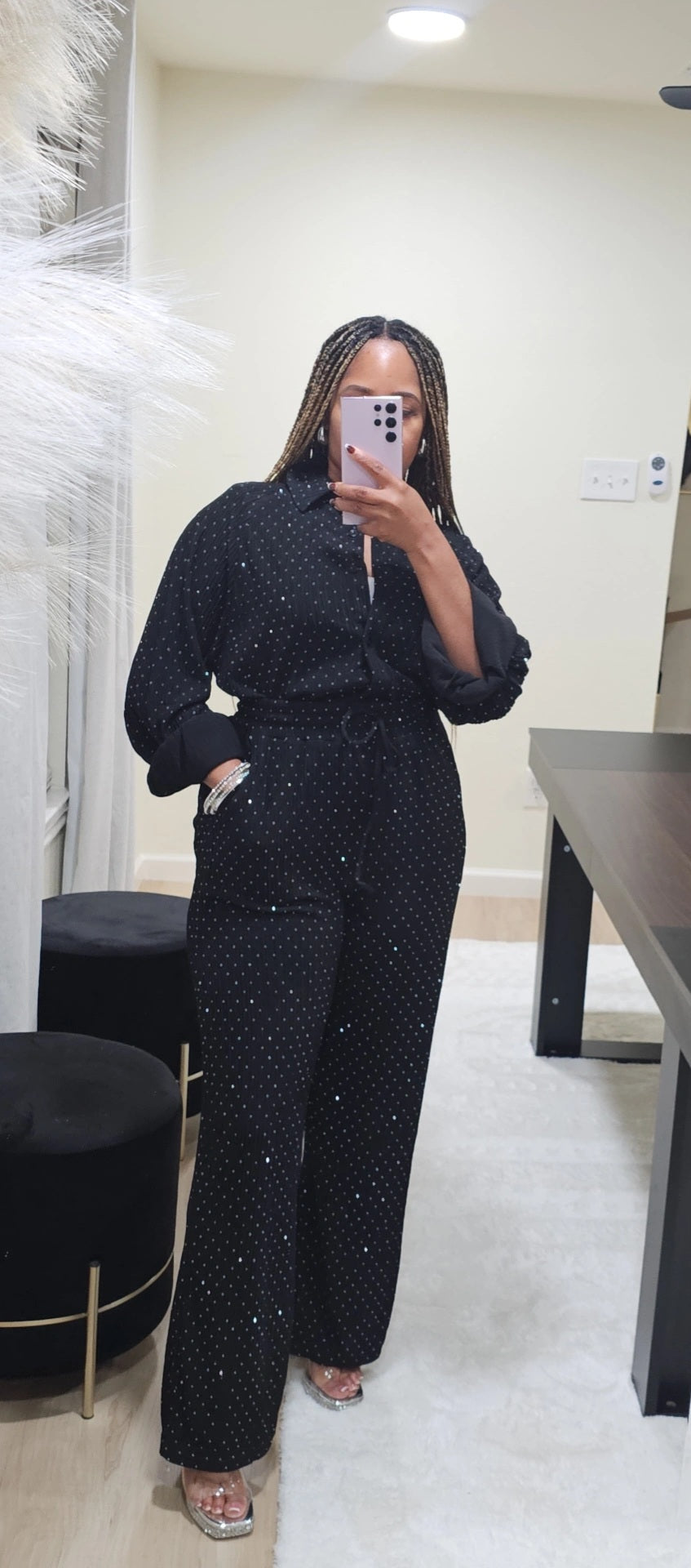 Prance and Shimmer Crystal Longsleeve Set Black (Tall Girl Friendly, Can Size Down)